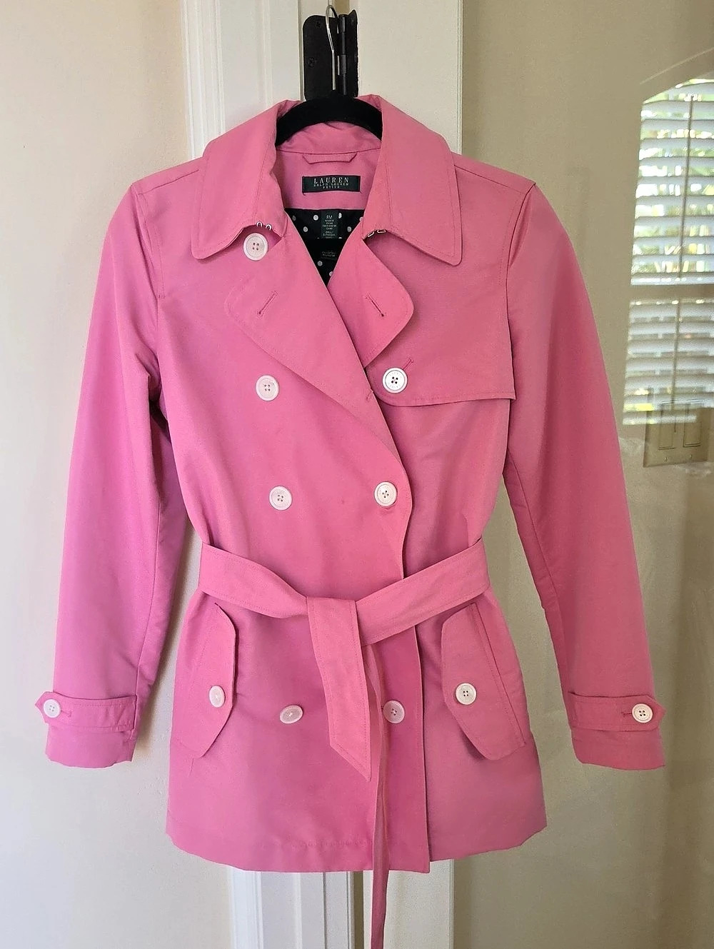 Lauren Ralph Lauren Double-Breasted Polka Dot Lined Trench Rain Coat Pink PM